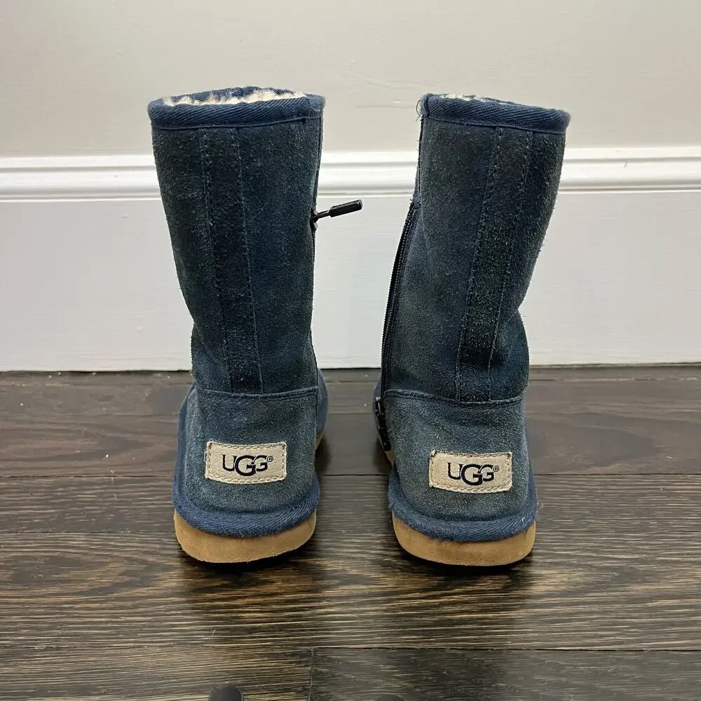 Ugg Australia K Lil Sunshine Side Zip Navy Blue Boots 12